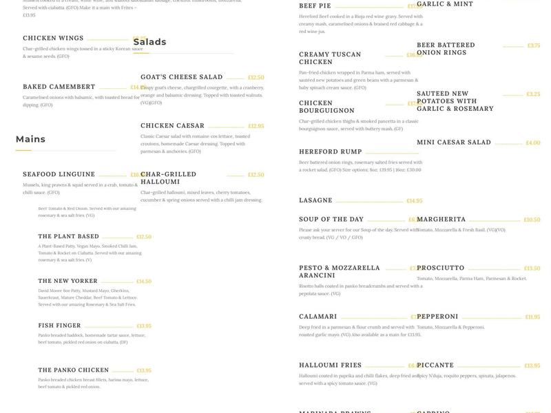 Thatched Tavern Menu