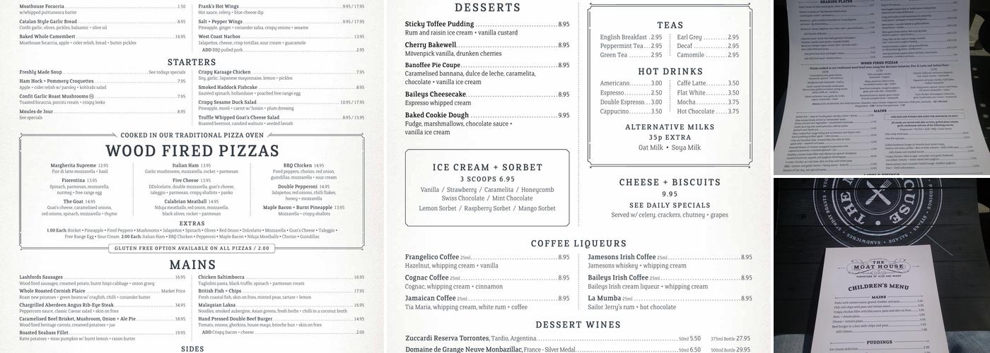 The Moat House Inn Menu