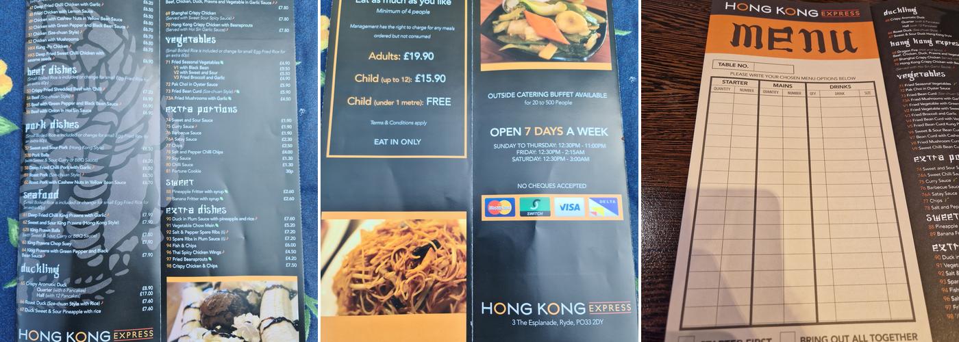 Hong Kong Express Menu