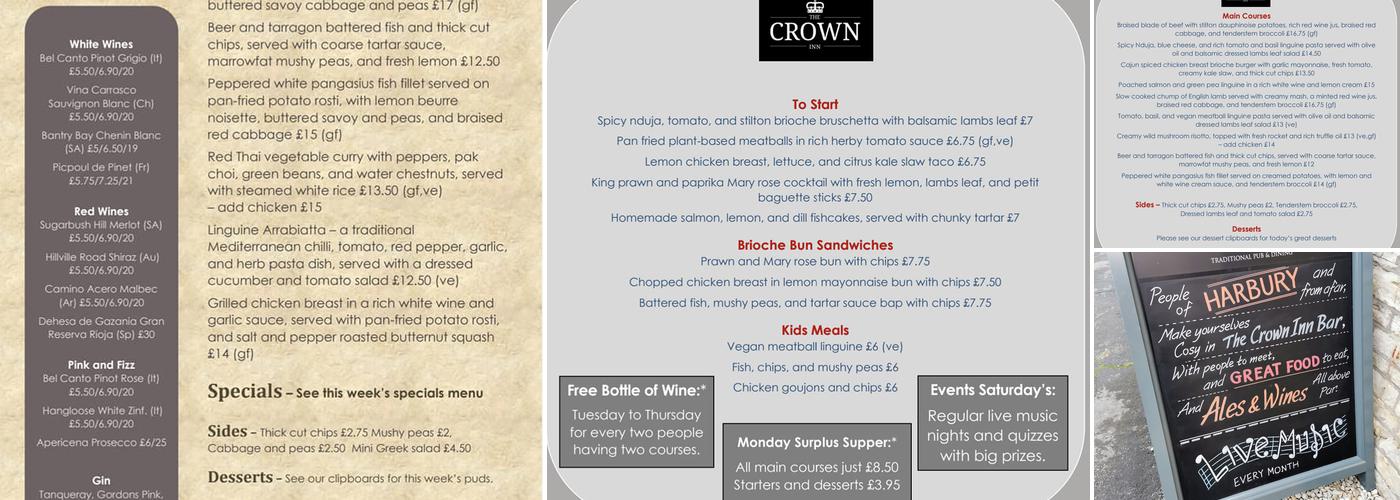The Crown Inn Café and Public House Harbury Menu