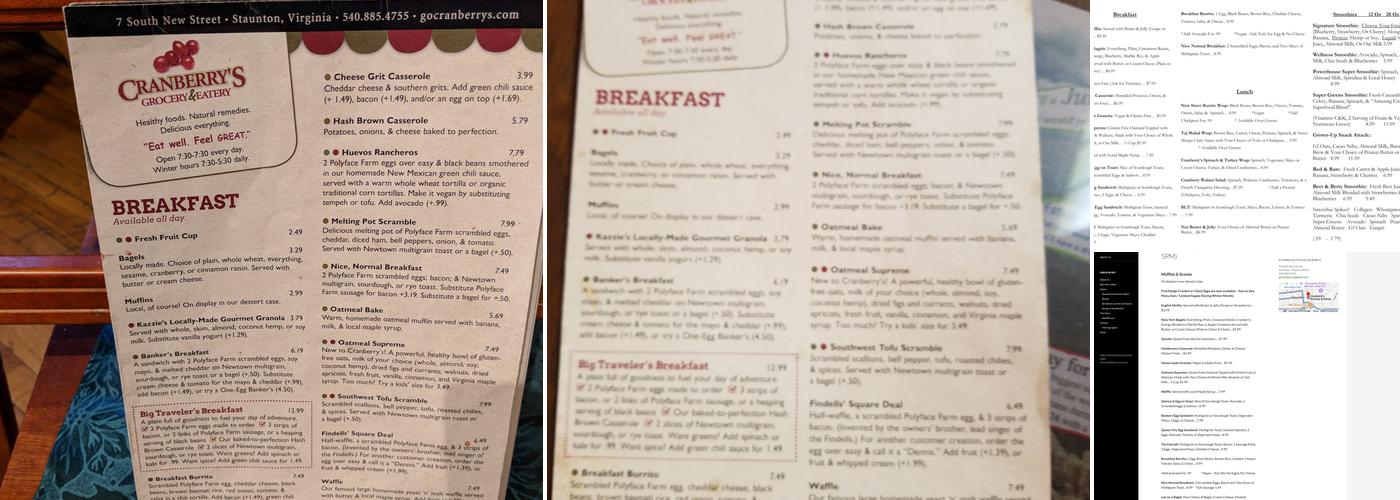Cranberry's Grocery & Eatery Menu
