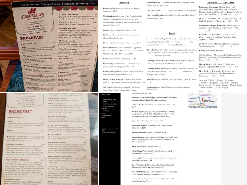 Cranberry's Grocery & Eatery Menu