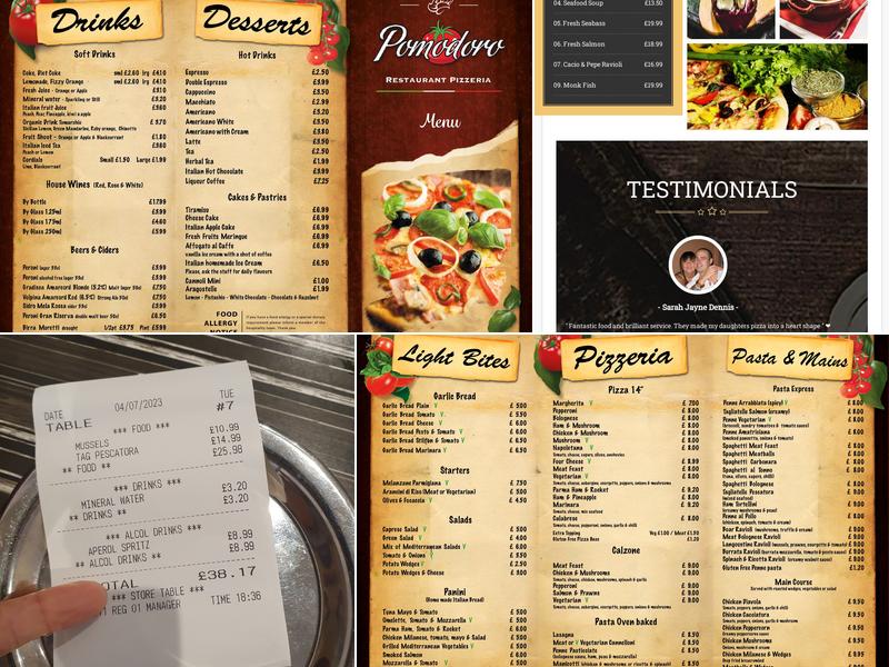 Pomodoro Italian Restaurant & Pizzeria Menu