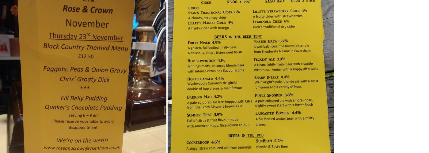 The Rose & Crown Menu