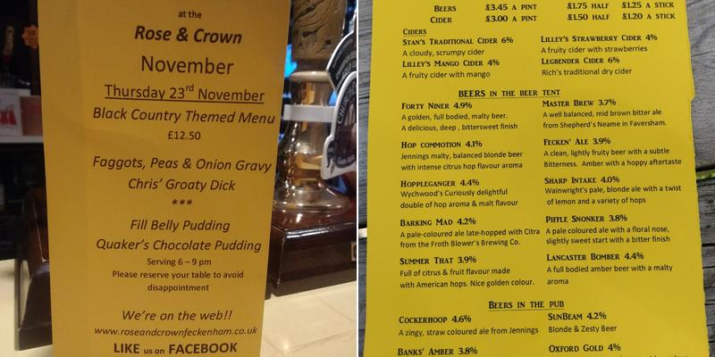 The Rose & Crown Menu