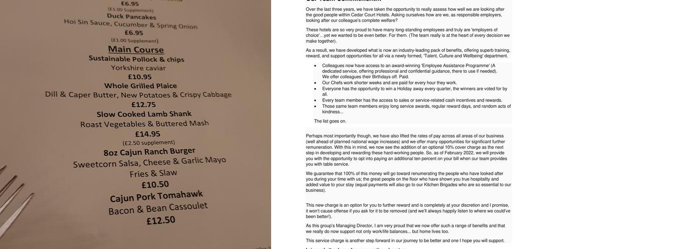 Cedar Court Hotel Wakefield Menu