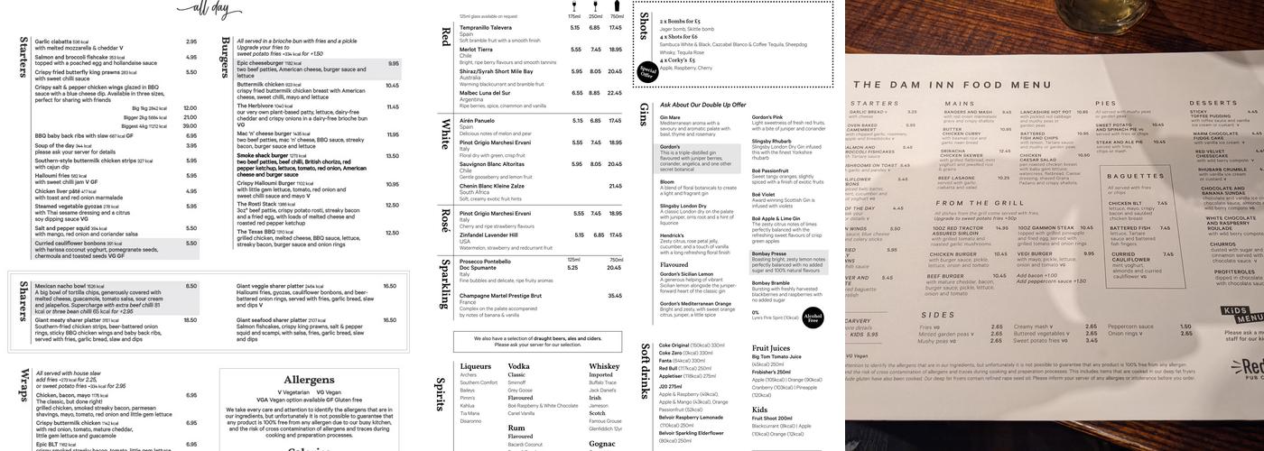 The Dam Inn - Newmillerdam Menu