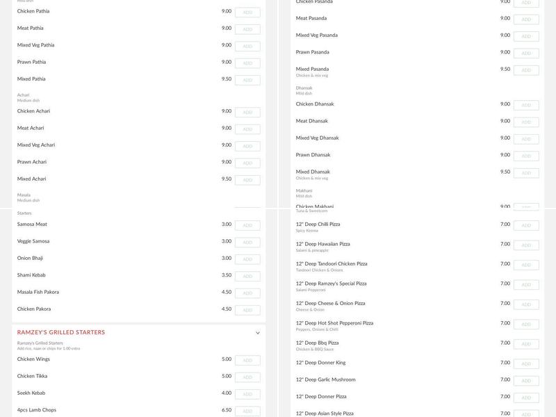 Ramzey's Wakefield Menu