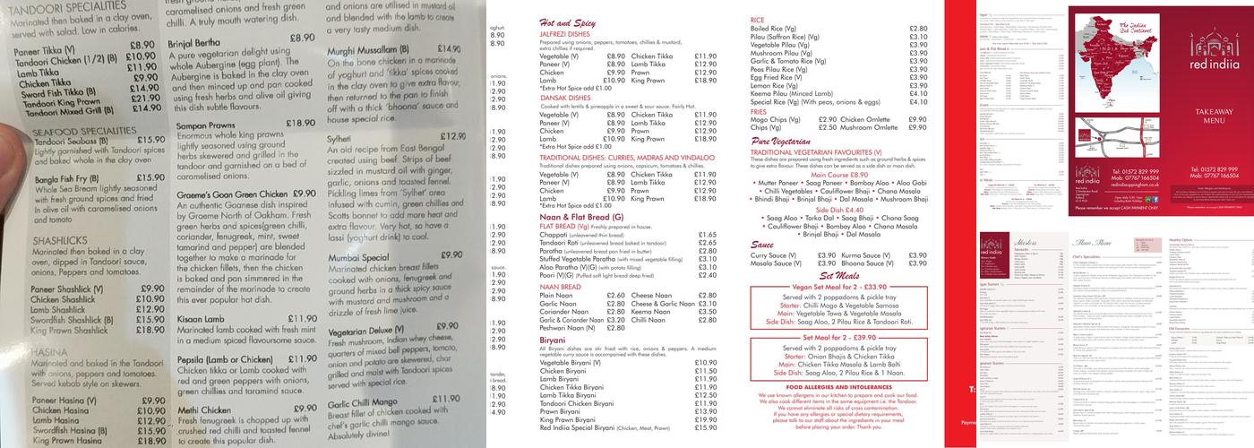 Red India - Uppingham Menu