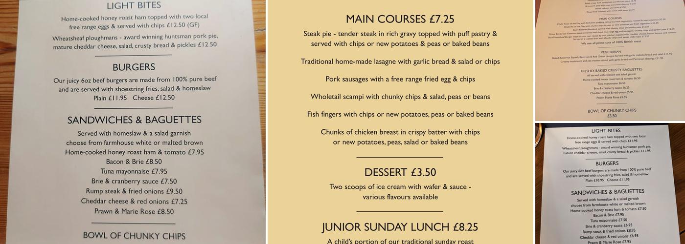 Wheatsheaf Menu