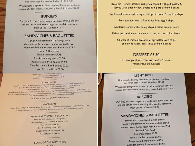 Wheatsheaf Menu