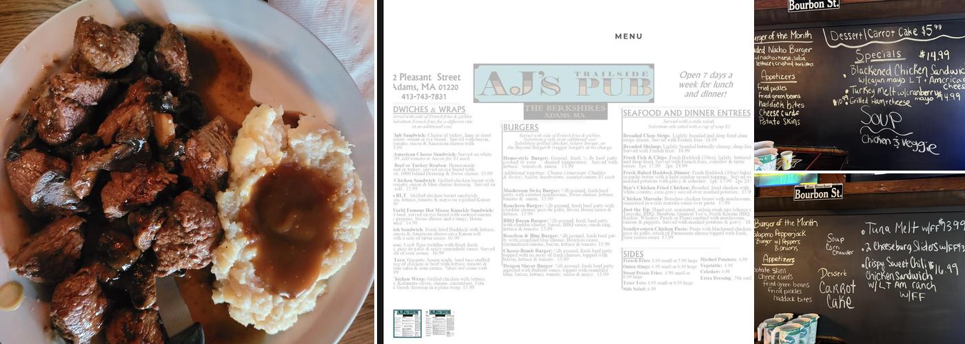AJ's Trailside Pub Menu
