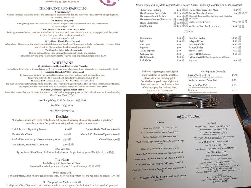 The Rythre Arms Steakhouse Menu