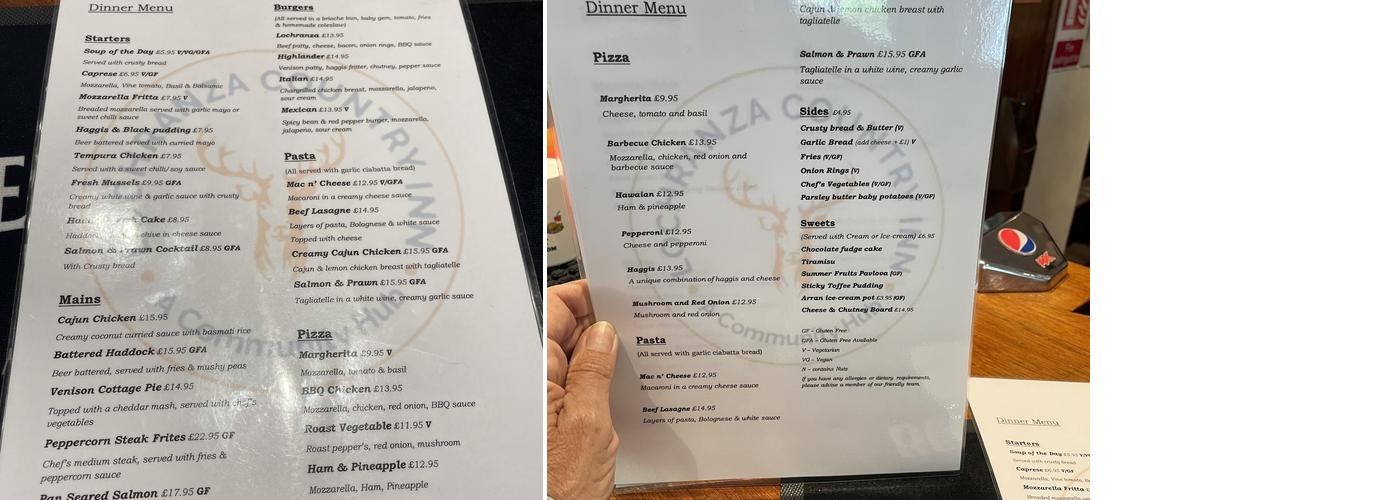 Lochranza Country Inn Menu