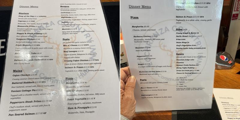 Lochranza Country Inn Menu