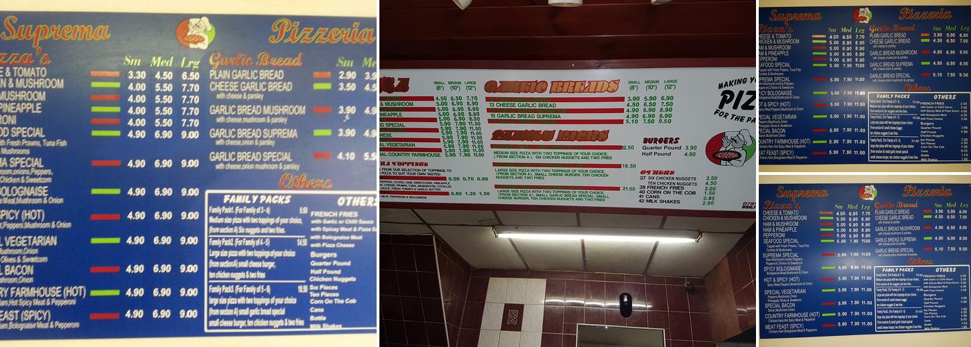 Suprema Pizzeria Menu