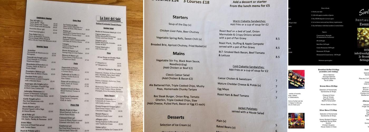 Sunlight Restaurant & Bar Menu