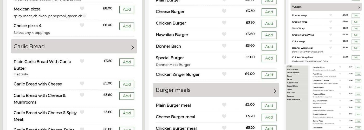 Dino's Pizzera Bebington Menu