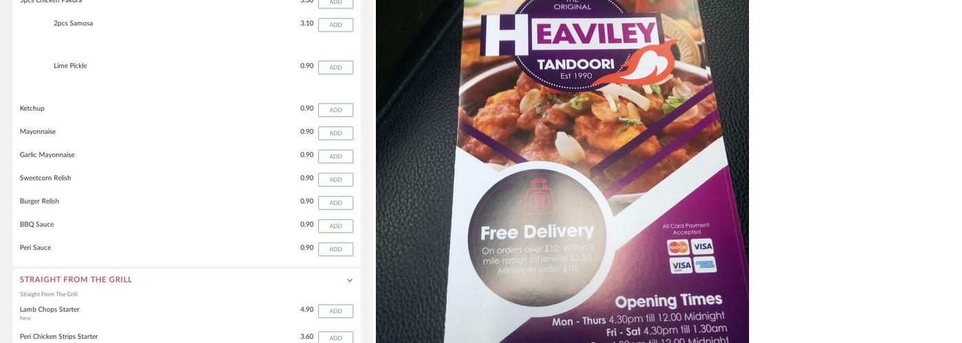 Heaviley Tandoori Menu