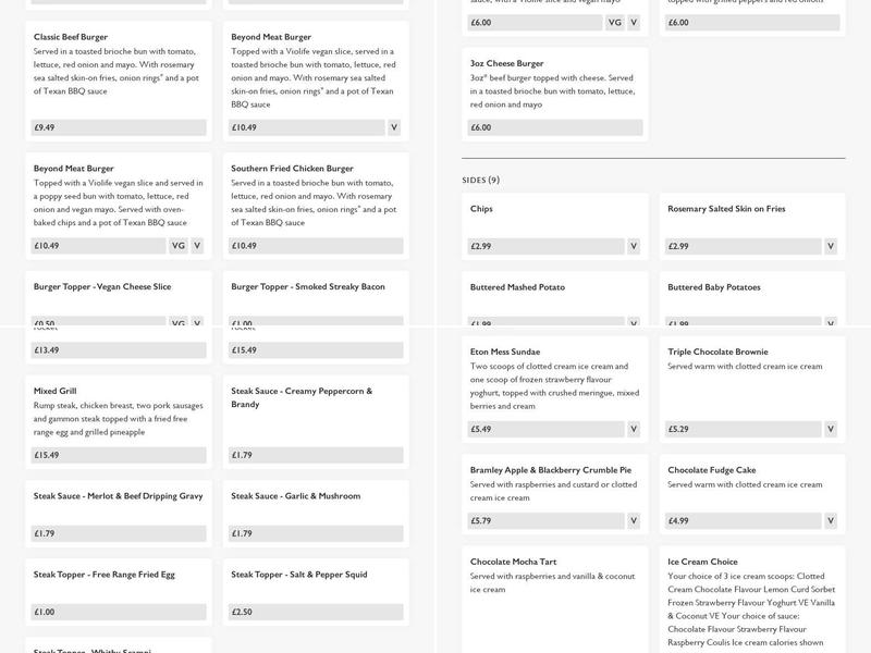Offas Dyke Hotel Menu