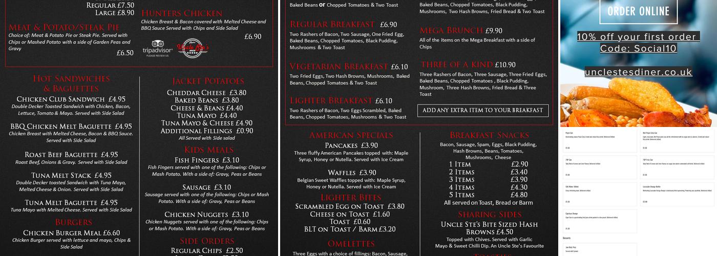 Uncle Ste's Diner Menu
