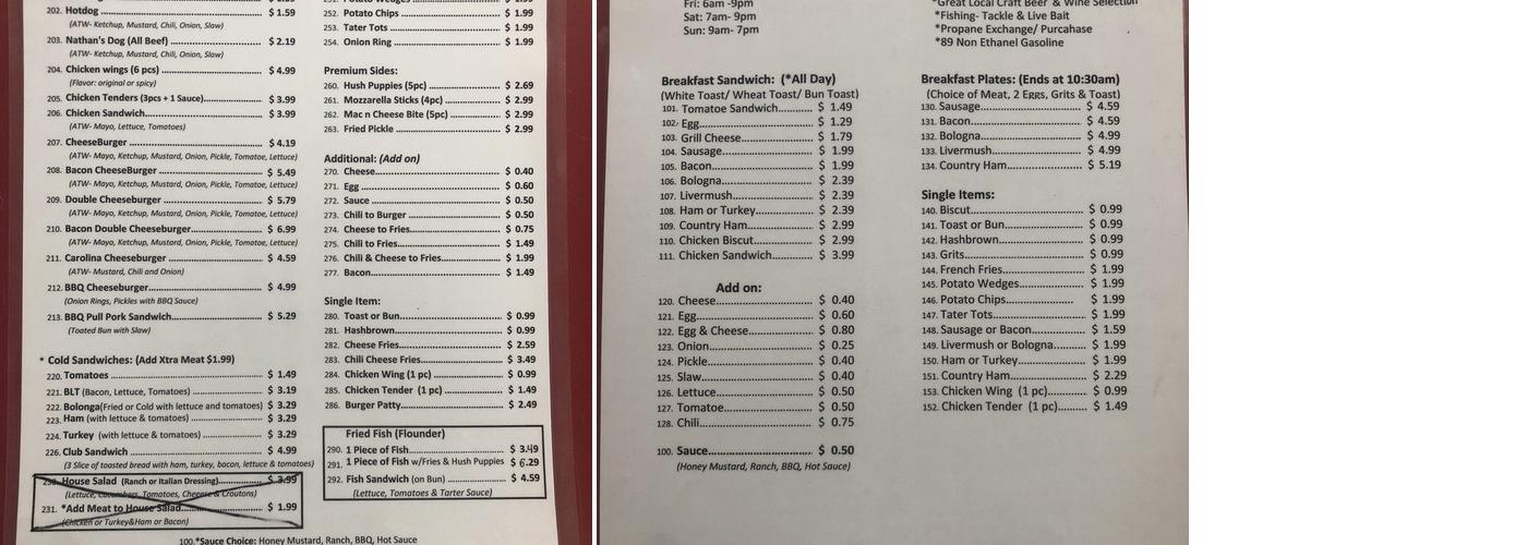 Doby Bridge Mart Menu