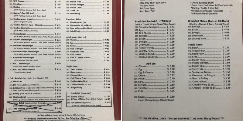 Doby Bridge Mart Menu