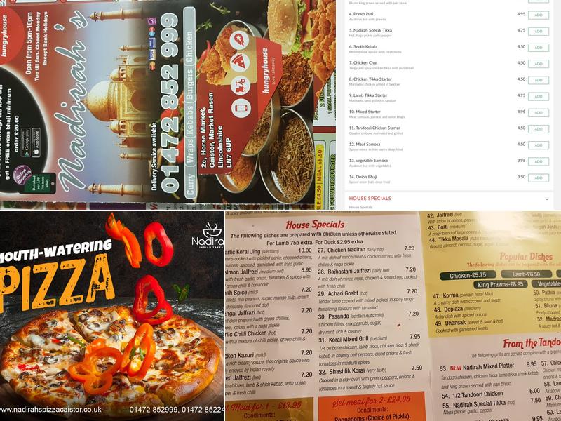 Nadirah Indian Takeaway, Caistor Menu