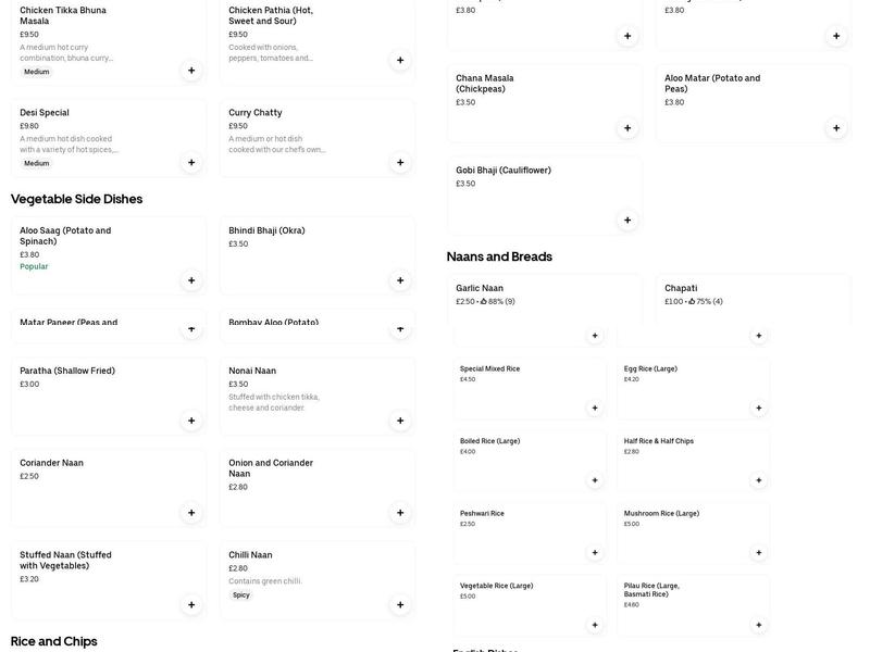 Cheadle Tandoori Menu