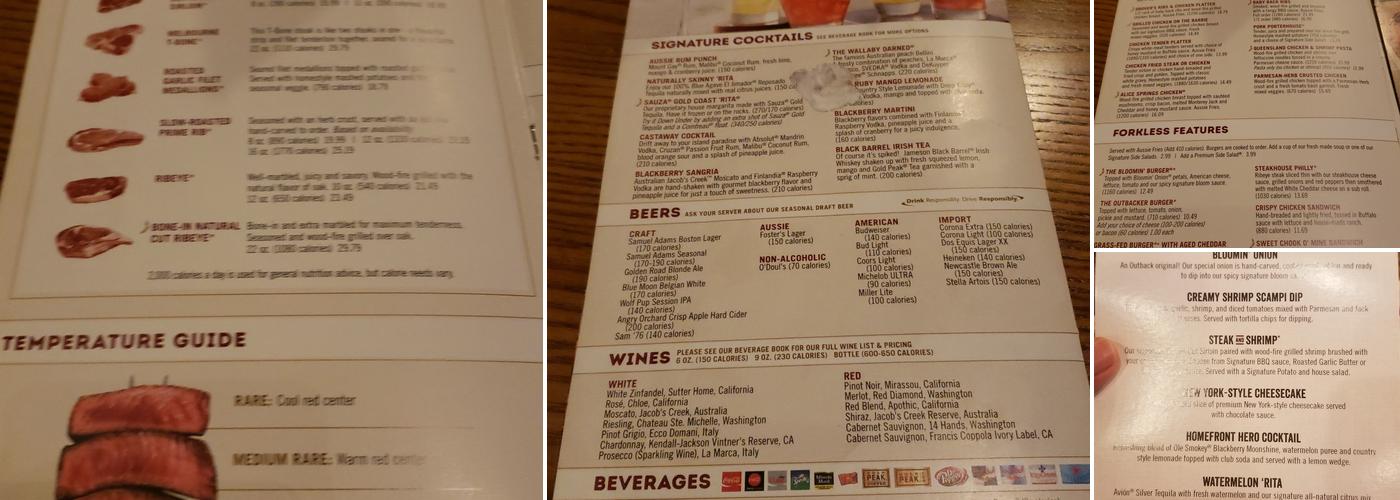 Outback Steakhouse Menu