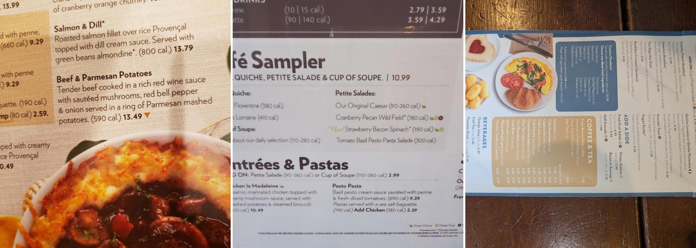 la Madeleine Menu