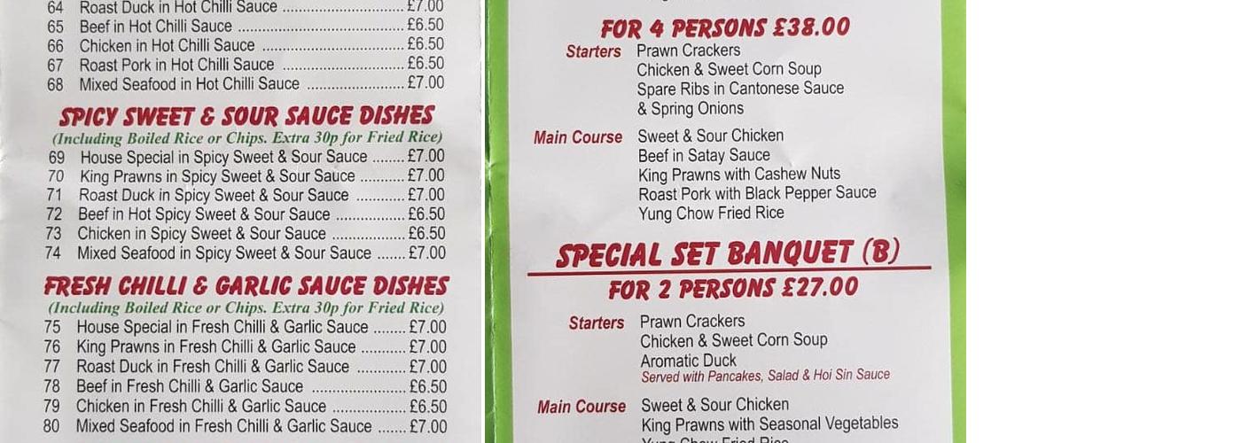 Joe's Chinese Restaurant Menu
