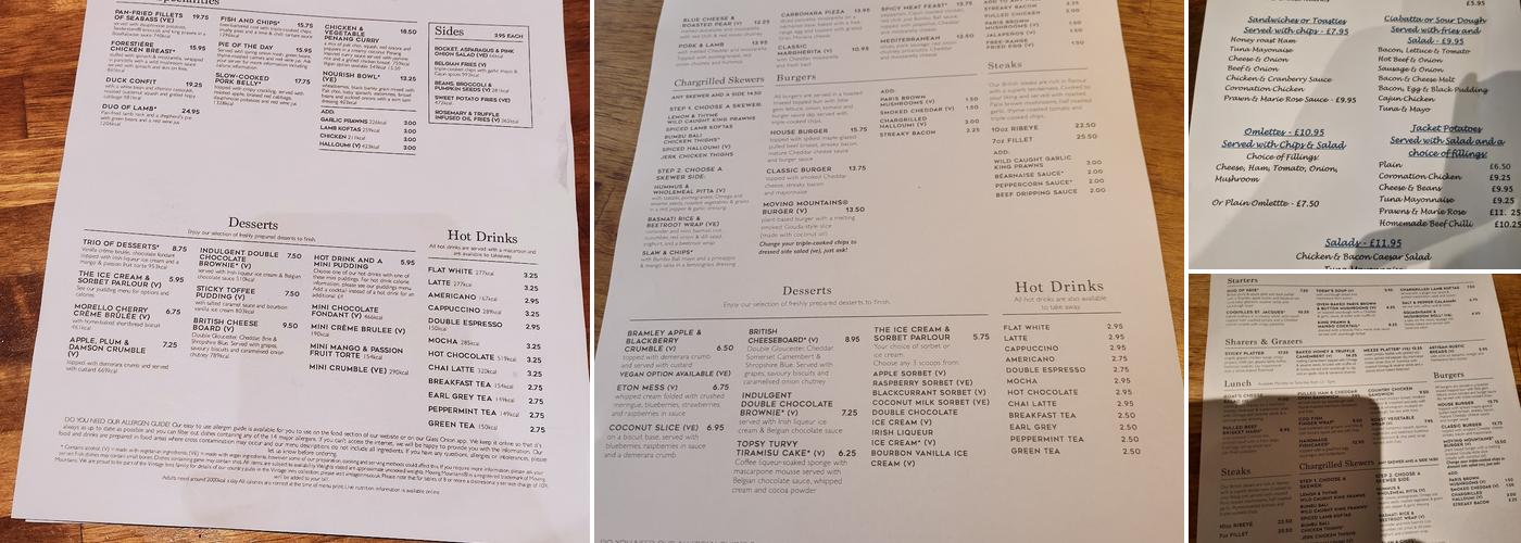 Chimneys Hooton Wirral Menu