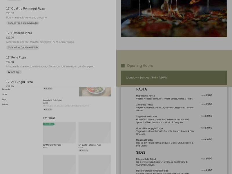 Piccolo Restaurant Hove Menu