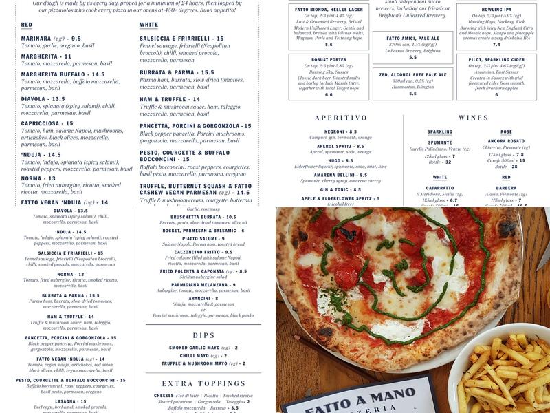 Fatto a Mano London Road Menu