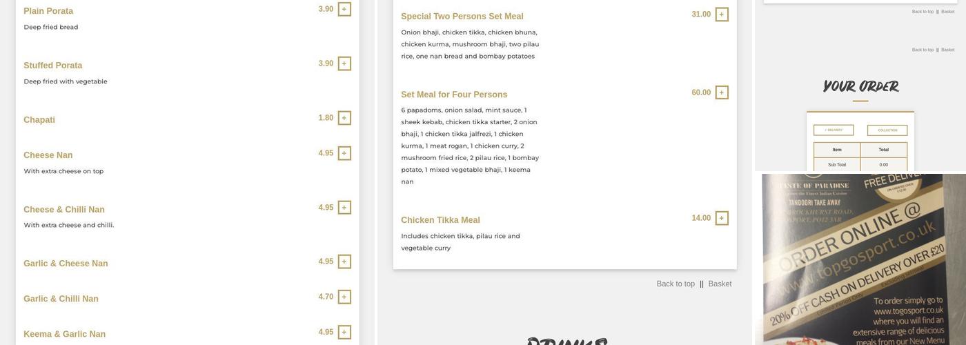 Taste of Paradise Menu