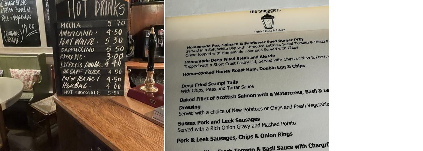 Ye Olde Smugglers Inne Menu