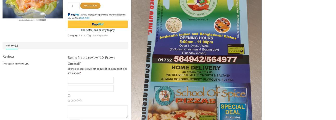 School of Spice Menu