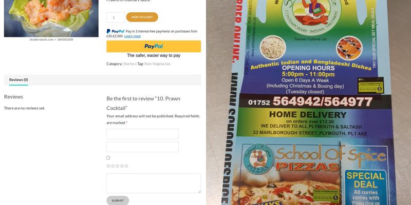 School of Spice Menu