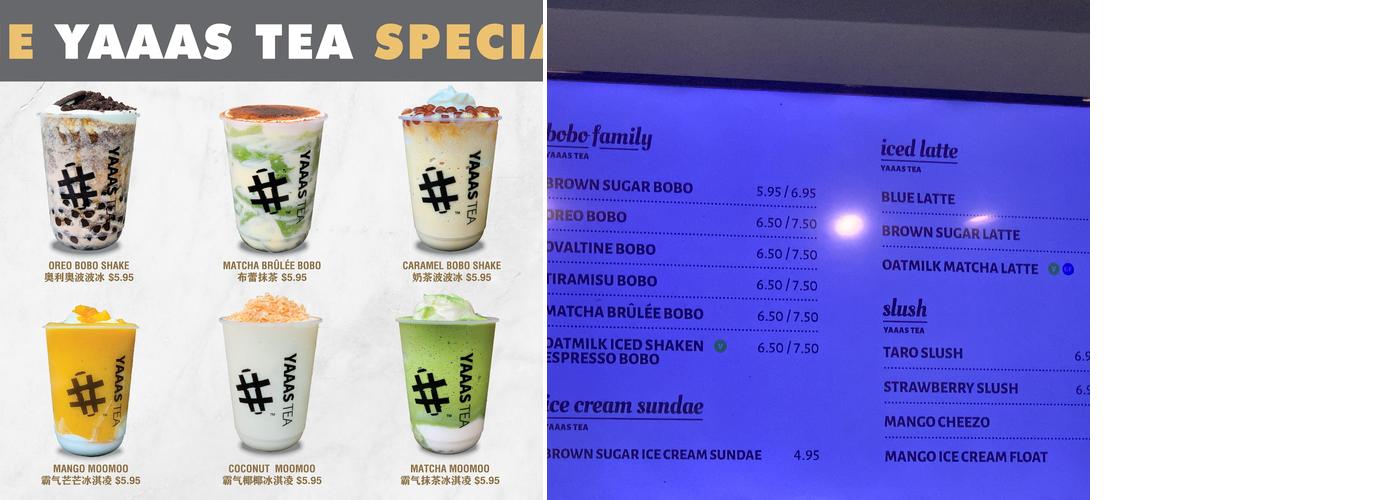 YAAAS TEA Farmingdale Menu