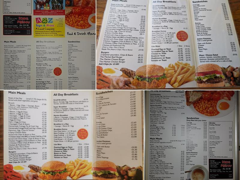 Liskeard Market Cafe Menu