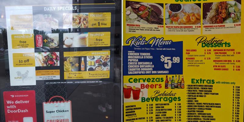 Peruvian Chicken Grocery & Comida Latina Menu