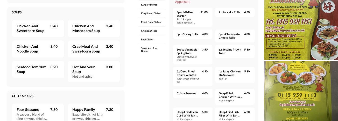 Top Chinese Takeaway Menu