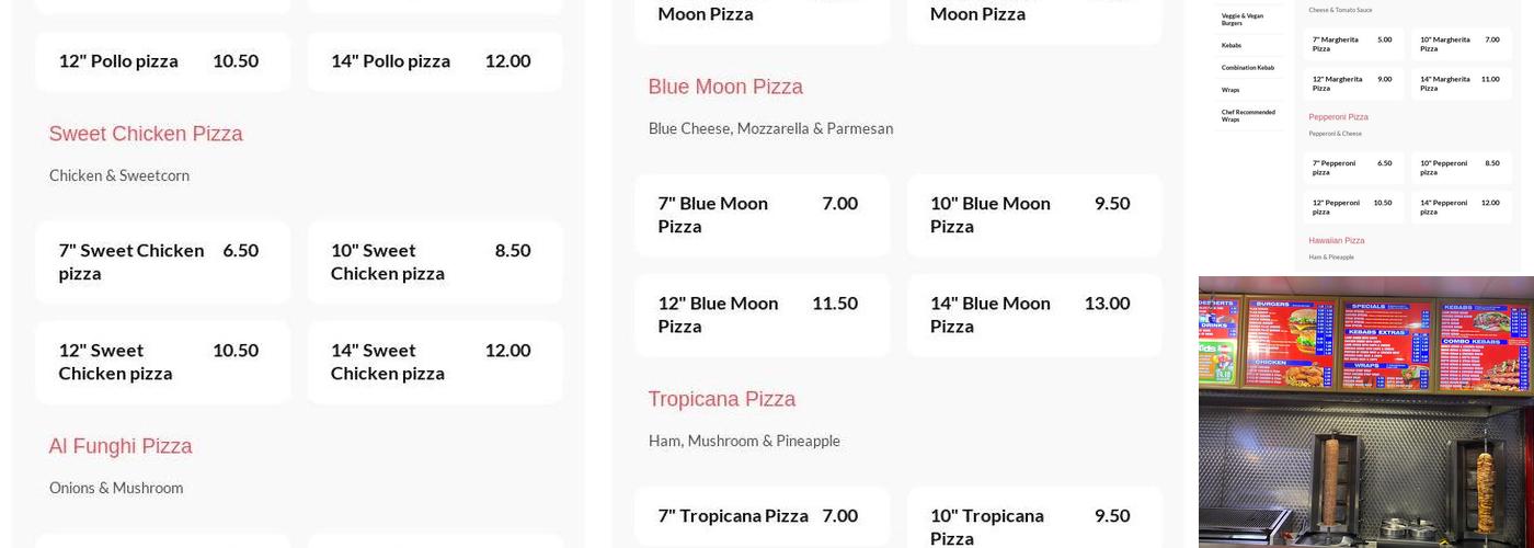 K and M Pizza Menu