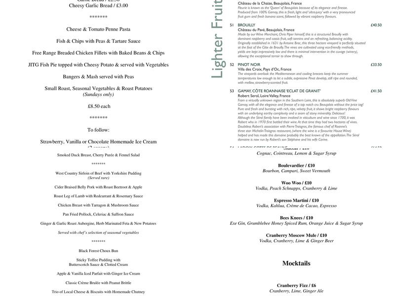 Jack in the Green Inn Menu