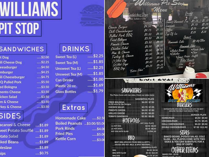 Williams Pit Stop Menu