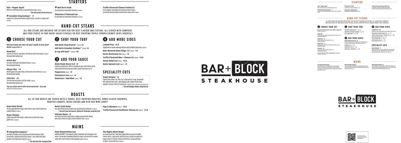 Bar + Block Steakhouse Whiteley Menu