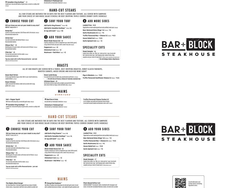 Bar + Block Steakhouse Whiteley Menu
