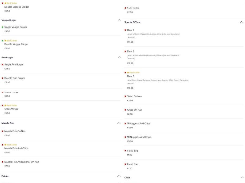 Spiceland Takeaway Menu