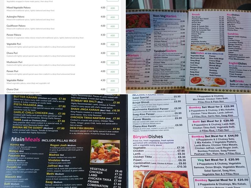 Bombay indian takeaway Menu
